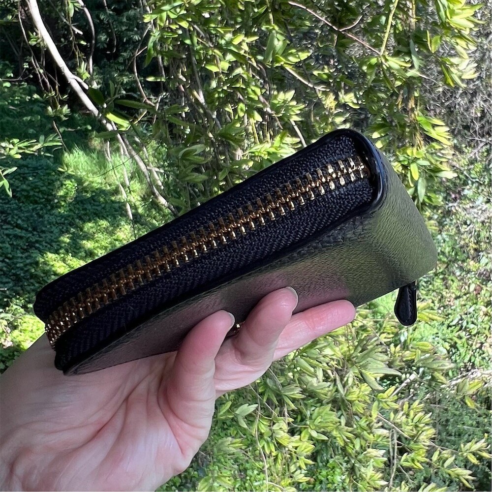 COACH Long Zip-Around Wallet Midnite Pebble Leather w Gold Hardware AUTHENTIC - Picture 8 of 10